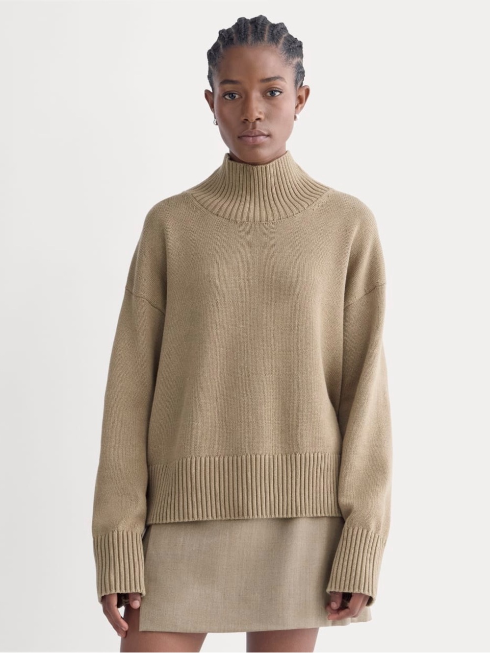 Everlane The Boxy Turtleneck in Everyday Cotton Dark Heathered Camel Size M NWOT